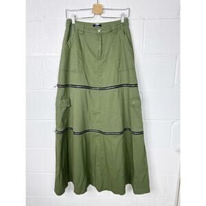Hot Topic Zip Off Cargo Maxi Skirt Y2K Grunge Utility Army Green Medium